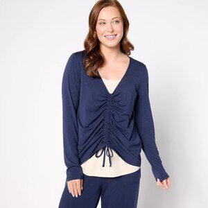 AnyBody Cozy Knit Ruched Front 2-for-1 Top -Navy Sz 2X a666031